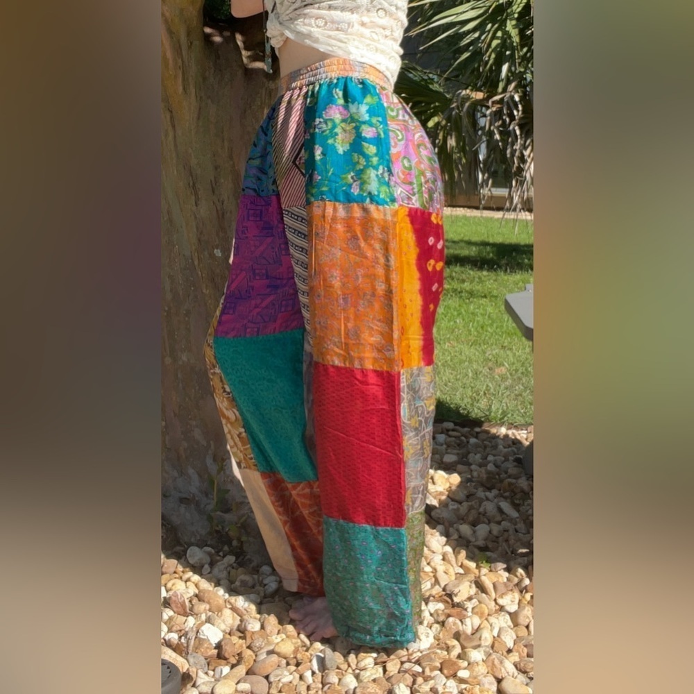 Vintage Silk Patchwork Silk Pants - image 2